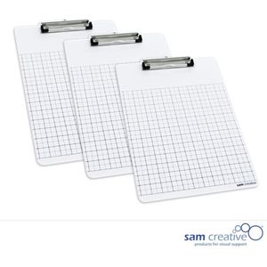 Whiteboard Klembord Ruiten (A4 set 3 stuks) | Notitiebord Whiteboard | Inspectiebord Whiteboard | Whiteboard Clipboard