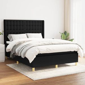 The Living Store Boxspringbed - Matras - Topmatras - 140 x 200 cm - Zwarte stoffen bedframe met verstelbaar hoofdbord - pocketvering en medium hardheid - Huidvriendelijke topper - Montagehandleiding inbegrepen