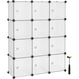 FurnStar - Reksysteem - schoenenrek - set van 12 kubussen - kledingkast van kunststof - met deuren - steekrek - opslag van kleding - schoenen en boeken - eenvoudige montage - wit