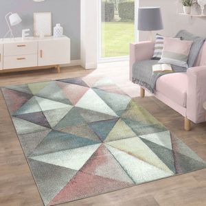 Paco Home Laagpolig Vloerkleed Trendy Pastelkleuren Modern Driehoekdesign Meerkleurig Bont 120x170 cm