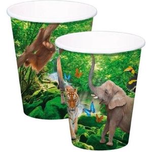 24x stuks Safari/jungle themafeest bekertjes 250ml - kinder verjaardag feestartikelen