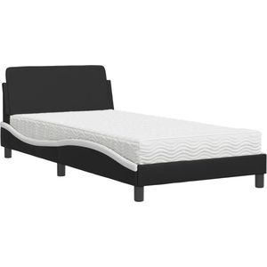 vidaXL - Bed - met - matras - kunstleer - zwart - en - wit - 100x200 - cm