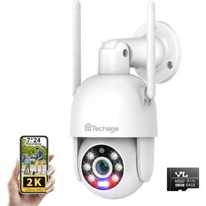 Beveiligingscamera - 360 ° View - 2K Draadloze Beveiligingscamera - Bewegingsdetectie, Geluidslichtalarm, Audio, Nightvision + SD-Kaart