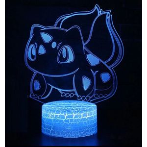 3D Lamp 14 x 19 cm | 16 kleuren | Bulbasaur Pokemon | LED Illusie | 3D Bureaulamp | 3D Nachtlampje | 3D Sfeerlamp | USB of Batterijen | Afstandsbediening -