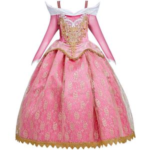 Prinses Doornroosje - Luxe jurk - Prinsessenjurk - Verkleedkleding - Feestjurk - Sprookjesjurk - Roze - Maat 122/128 (6/7 jaar)