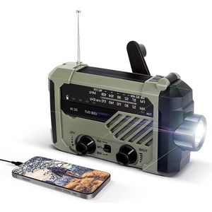 Noodradio Zonne-energie AM/FM Zwengelradio 2000 mAh Powerbank USB-oplaadbaar - Handslinger Dynamo Ledlamp Leeslamp SOS-alarm - Outdoor Wandelen Camping Survival