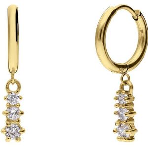 Lucardi Dames Stalen goldplated vintage oorbellen met wit zirkonia - Oorbellen - Staal - Goudkleurig