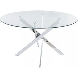 COSIMA Ronde Eettafel - Gehard Glas en Verchroomd Metaal - Transparant - 6 Personen