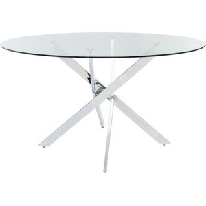 Ronde eettafel – 4 personen – Gehard glas en verchroomd metaal – Transparant – COSIMA L 140 cm x H 77 cm x D 140 cm