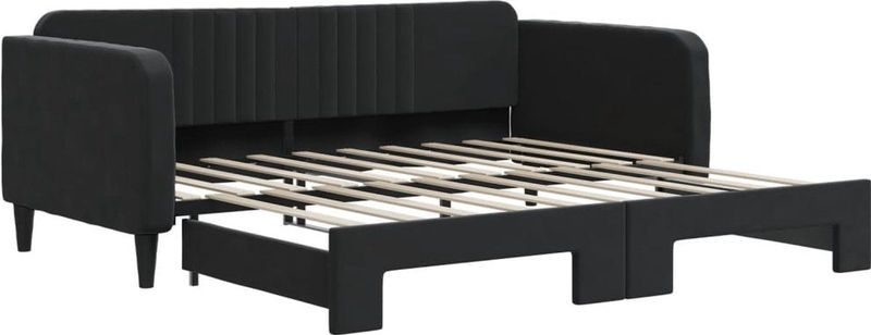 vidaXL - Slaapbank - met - onderschuifbed - 90x190 - cm - fluweel - zwart