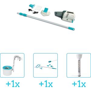 Zwembadonderhoud - Intex Zwembad stofzuiger ZR200 - Oplaadbaar - Handmatig - 28628 inclusief Skimmer - Schoonmaakset en Thermometer - 4-delig - Geschikt voor alle type zwembaden - Zwembadstofzuiger