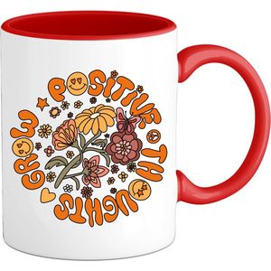 Flower Power - Grow Positive Thoughts - Vintage Aesthetic - Mok - Rood