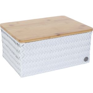 Basket rectangular ice grey large with bamboo cover