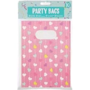 Papieren uitdeelzakjes met hartjes print - Roze / Multicolor - Papier - 10 stuks - Feestzakjes - Party bags