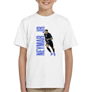 Neymar Jr - Da silva - PSG-Kinder shirt met tekst- Kinder T-Shirt - Wit shirt - Neymar in blauw - Maat 146 - T-Shirt leeftijd 11 tot 12 jaar - Grappige teksten - Cadeau - Shirt cadeau - Voetbal- verjaardag
