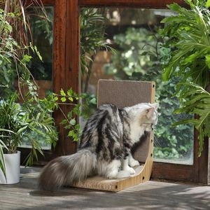 Krabplank voor katten, 47 cm hoog, L-vormig krabkarton voor katten, duurzaam kattenkrabbord met balspeelgoed, kattenkrabmeubels van hoogwaardig karton voor muur en hoek, middelgroot…