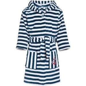 Blauwe/witte badjas/ochtendjas met strepen print voor kinderen - Playshoes kinder fleecebadjas 134/140 (9-10 jr)