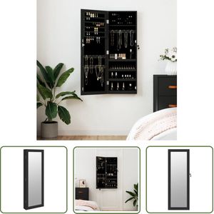 The Living Store Sieradenkast met spiegel wandgemonteerd 37,5x10x106 cm zwart - Sieraden Kast - Sieradenschrank - Juwelenkoffer - Spiegeltje - Badkamer Accessoire