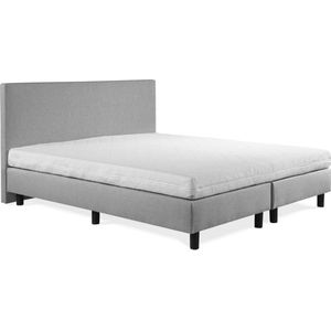 Boxspring Sofia luxe zilvergrijs 90x190 incl. wit matras, hoofdbord glad uitgevoerd.