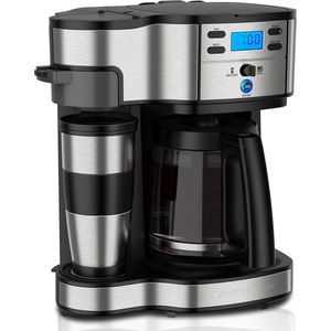 Dubbel Brouwsysteem Koffiezetapparaat - 1,8L Capaciteit - Programmeerbare Timer - Roestvrij Staal/Zwart - Inclusief Reismok - Herbruikbare Filter