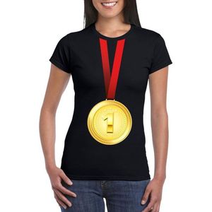 Gouden medaille kampioen shirt zwart dames - Winnaar shirt Nr 1 XL