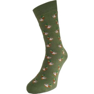 Bonnie Doon Ducks Socks met Ingebreide Eenden Khaki Groen Vrolijke Dames Sokken maat 36-42 - Gladde Teennaad - Katoen - Word Je Happy van - Cadeau sok - Voorgewassen Katoen - OEKO-TEX gecerificeerd - Khaki Groen - Laurel Wreath Green - BT991141.498