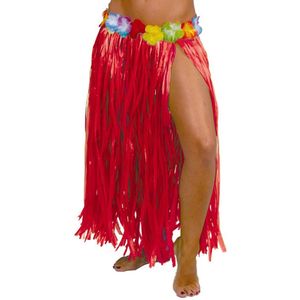 Toppers - Hawaii verkleed hoela rokje en bloemenkrans met led - volwassenen - rood - tropisch themafeest
