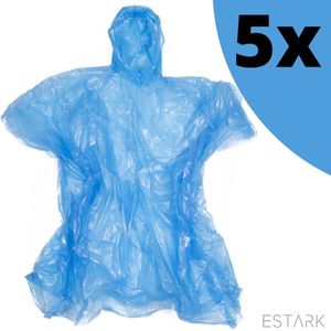 Regenponcho - Set van 5 stuks - Regenpak - Regenjas - Regenjack - Waterdicht- Poncho - Ponchos - Poncho's - Regen - Jas - Mannen - Vrouwen - Unisex - BLAUW - 5 STUKS