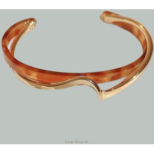 Coffee-Gold Witte Schelp Armbanden - Metalen Bangles met Geometrische C-Vorm