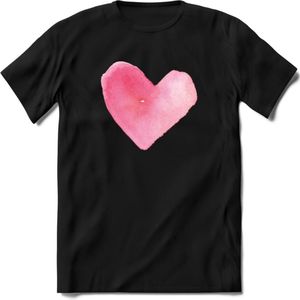 Valentijn Pastel waterverf Hart T-Shirt | Grappig Valentijnsdag Cadeautje voor Hem en Haar | Dames - Heren - Unisex | Kleding Cadeau | - Zwart - XL