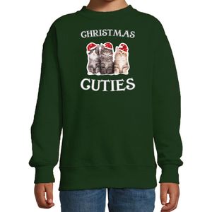 Kitten Kerstsweater / Kerst trui Christmas cuties groen voor kinderen - Kerstkleding / Christmas outfit 110/116