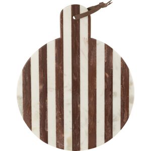 J-line - Plank Rond Streep Marmer Wit/bruin - 46x31x2cm