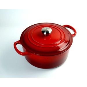 RZ-Kookgerei - Braad pan - gietijzeren - sudder pan - Dutch oven - Ø 28 cm - schaduw kersen rood - geschikt voor Gas, keramisch, halogeen en INDUCTIE