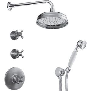 PB nostalgische inbouw doucheset met thermostaatkraan en 2 stopkranen - handdouche - regendouche 200mm - RVS