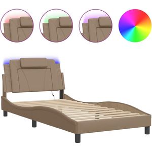 vidaXL - Bedframe - met - LED-verlichting - kunstleer - cappuccino - 100x200 - cm