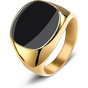 Zegelring heren goud kleurig staal - Maat 18 / 57 - Ring mannen goud - Goud & zwart kleurig biker ringen mannen - Ring heren rvs staal