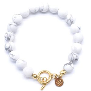 Armband dames kralen met gouden sluiting - Kralen armband wit natuursteen howliet - goud verguld - met geschenkverpakking - Sieraden voor vrouwen van Sophie Siero