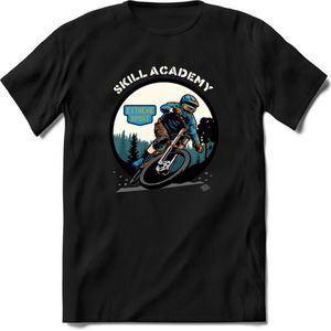 Skill Academy | TSK Studio Mountainbike kleding Sport T-Shirt | Blauw - Oranje | Heren / Dames | Perfect MTB Verjaardag Cadeau Shirt Maat XXL