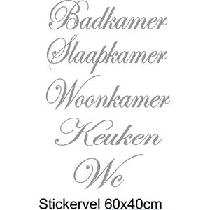 5 Deurstickers Woonkamer Slaapkamer Wc Keuken Badkamer Deuren Tekst Teksten Stickervel Toilet 40x60 cm bxh Tekst kleur grijs