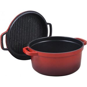 Braadpan met Grilldeksel Rood, 26 cm - Commichef