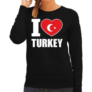 I love Turkey supporter sweater / trui voor dames - zwart - Turkije landen truien - Turkse fan kleding dames XS
