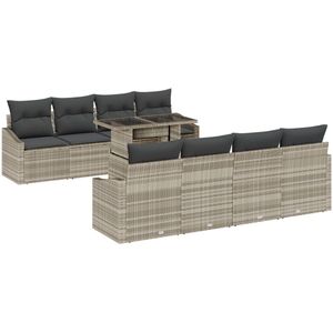 vidaXL - 7-delige - Tuinbank - Set - met - Kussens - Licht - Grijs - Poly - Rattan