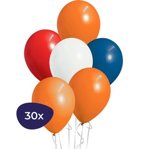 Koningsdag Ballonnen - Oranje Kingsday - Bevrijdingsdag - Nederlands Elftal - Helium Ballonnen - Latexballonnen - Rood Wit Blauw - Nederland WK Decoratie - EK Versiering - Voetbal Feest - 27cm - 30 stuk