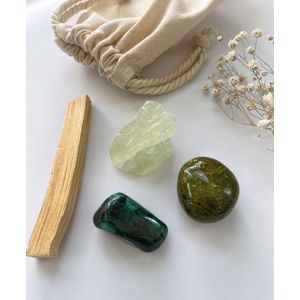 The Gem Inside – Emotioneel evenwicht - Hartchakra - Set van 3 groene edelstenen – Opaal – Malachiet – Calciet – Palo santo