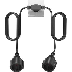Schuko Verlengkabel Zwart 2-Weg Stroom Verlengkabel 16A/250V/4000W - Dubbele Stekker voor Stopcontact - IP20 Bescherming