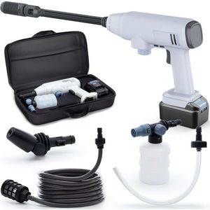 Accuhogedrukreiniger - Hogedrukspuit - Draagbare Terrasreiniger - Elektrische Straalsproeierpistoolkit - 30 bar - 435 PSI - Krachtige Borstelloze Motor - 4.0 Ah & Oplader - voor Auto - Tuin - Huisdier - Terras - Reiniging - 21V - Wit