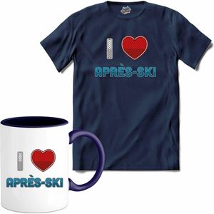 I Love Après-ki | Grappige apres ski shirt | Wintersport kleding - T-Shirt met mok - Unisex - Navy Blue - Maat M