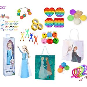 Happy Trendz® Mystery Bagg + Elsa Frozen pop - Complete set - cadeau tasje gevuld met 9 fidgets + super leuke elsa pop - schoencadeau - feestdagen - fidget sensory toys - mystery bagg gevuld - mystery fidgets 9 stuks - frozen elza anna verpakt