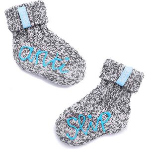 SOXS® Zachte Wollen Baby Sokjes Antislip – Grijs – Baby Blue label – Maat 19/28