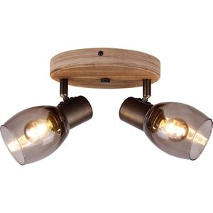 Chericoni Sylvie Plafondspot - 2 Lampen - Zwart Black Steel met Vintage Hout en Smoke Rookglas